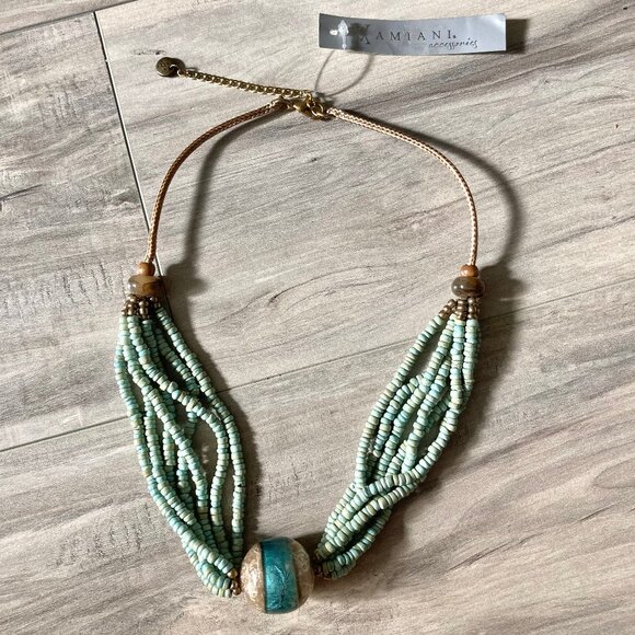 NWT Blue Green Glass Centerpiece and Heishi Beaded Necklace from Cancun - Picture 3 of 11